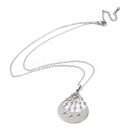 Non-Tarnish 201 Stainless Steel Moon with Star Pendant Necklace with Cable Chains NJEW-Q317-06P-1