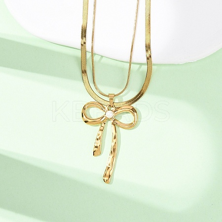 304 Stainless Steel Bowknot Pendant Double Layer Necklaces for Women LS-NJEW-Z108-01G-1