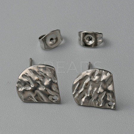 304 Stainless Steel Textured Geometry Stud Earring Findings with Hole STAS-WH0027-54M-1
