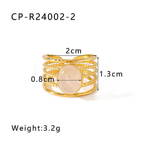 304 Stainless Steel with Natural Rose Quartz Cuff Open Rings WGD4E42-02-1