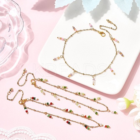 3Pcs Glass Beads Anklets AJEW-AN00720-1