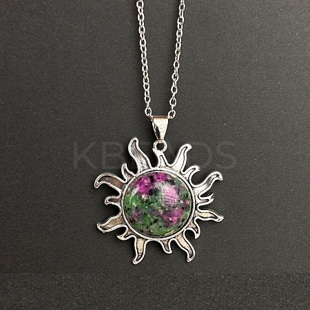 Natural Ruby in Zoisite Sun Pendant Alloy Chain Vintage Necklaces WB3716-17-1