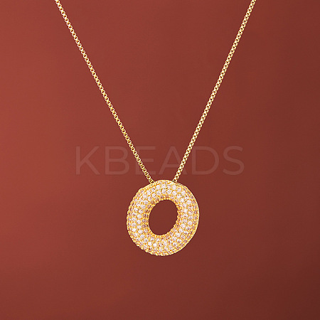 Brass Micro Pave Clear Cubic Zirconia Initial Pendant Necklaces for Women FS-WGDC51D-15-1