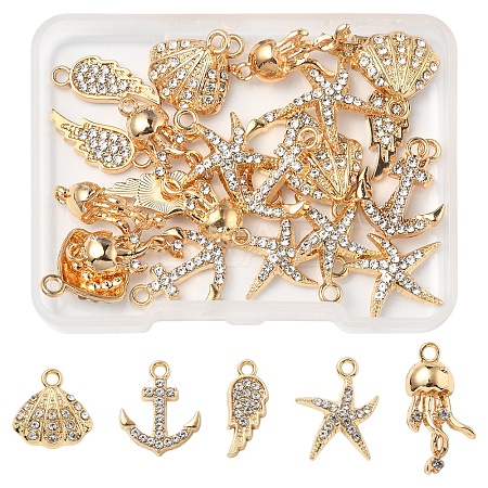 25Pcs 5 Style Alloy Crystal Rhinestone Pendants FIND-FS0004-14-1