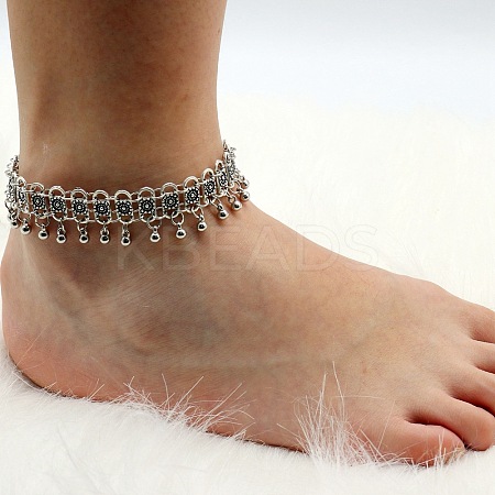 Bohemian Flower Tassel Alloy Anklets for Women LS-AJEW-B107-02-1