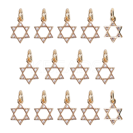 14Pcs Brass Micro Pave Clear Cubic Zirconia Charms KK-GO0002-27-1