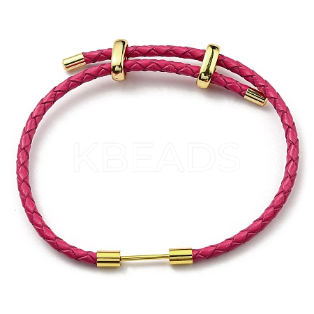 Brass Column Bar Link Bracelet with Leather Cords BJEW-G675-05G-09-1