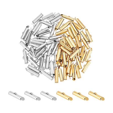 80Pcs 2 Colors 304 Stainless Steel Slide On End Clasp Tubes STAS-UN0060-23-1