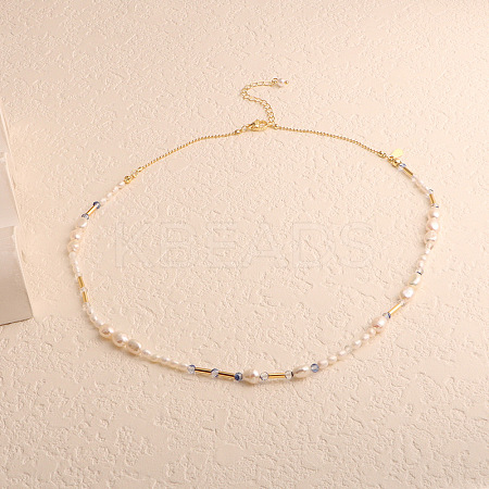 Natural Freshwater Pearl Nuggets & Glass Beaded Necklaces for Women FS-WG15240-03-1