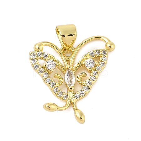 Butterfly Rack Plating Brass Micro Pave Cubic Zirconia Pendants KK-Z074-72G-1
