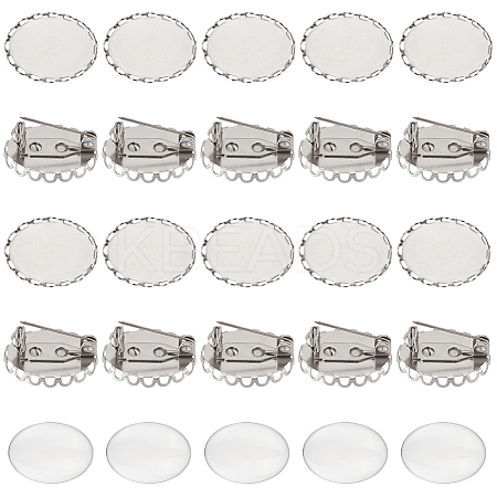 30 Sets Blank Dome Glass Oval Brooch JEWB-UN0001-05-1