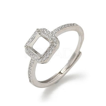 Square Brass Micro Pave Clear Cubic Zirconia Adjustable Ring Components KK-NH0001-21P-1