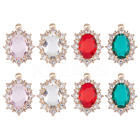 8Pcs 4 Colors Brass Micro Pave Cubic Zirconia Pendants KK-FH0008-06-1