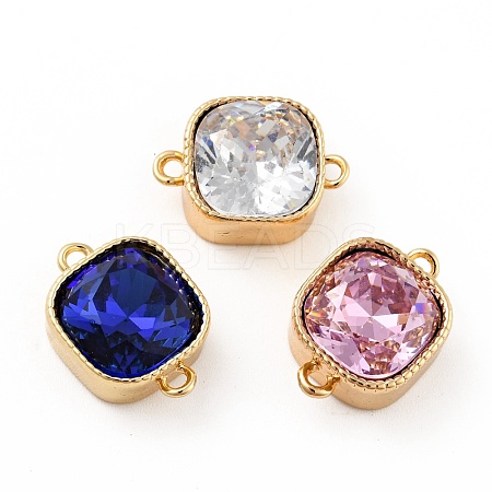 Square Brass Cubic Zirconia Connector Charms KK-G419-03G-1