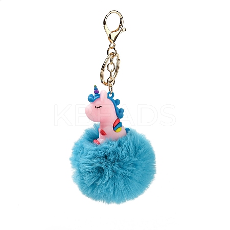 Cute Unicorn PVC & Imitate Rex Rabbit Fur Ball Keychain LS-KEYC-C005-03B-1