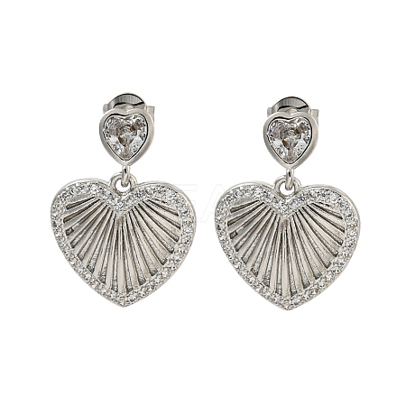 Heart Brass Pave Clear Cubic Zirconia Stud Earrings EJEW-N054-41P-1