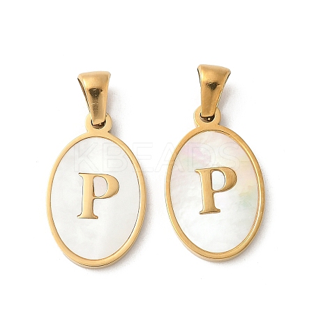 Natural Shell Oval with Initial Pendants STAS-I351-23G-P-1