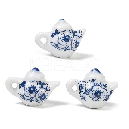 Blue Floral Printed Porcelain Charms PORC-Z007-06B-1