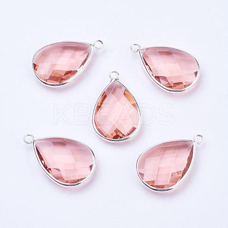 Silver Color Plated Brass Glass Teardrop Pendants GLAA-M006-A-16S-1