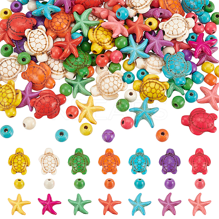 160Pcs 3 Styles Ocean Theme Dyed Synthetic Turquoise Beads G-UN0001-30-1