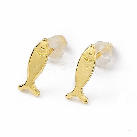 Brass Tiny Fish Stud Earrings for Women EJEW-P211-03G-1