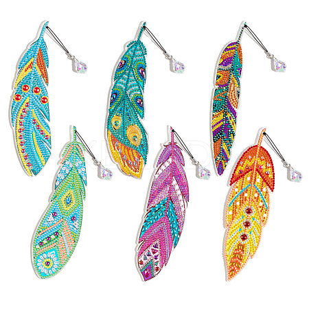 DIY Feather Bookmark with Pendant Diamond Painting Kits DIY-WH0366-57-1