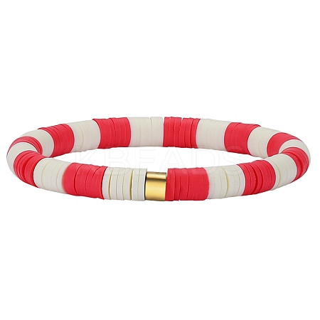 Polymer Clay Heishi Surfer Stretch Bracelet with 304 Stainless Steel Beaded BJEW-SW00114-05-1