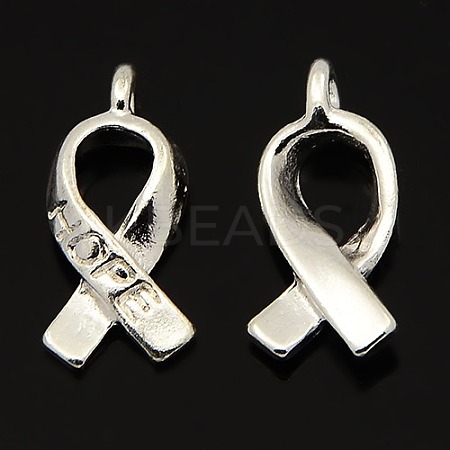 Breast Cancer Awareness Ribbon Carved Word Hope Tibetan Style Alloy Message Pendants TIBEP-S278-S-FF-1