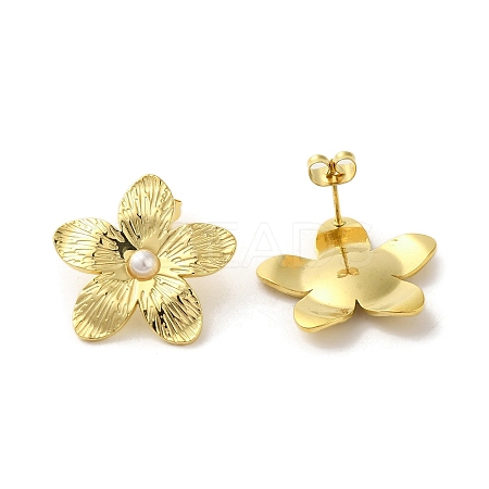 304 Stainlee Steel with Plastic Pearl Studs Earring EJEW-Z045-07G-1