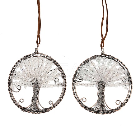 Brass & Natural Quartz Crystal Chips Pendant Decorations HJEW-Z007-05R-10-1