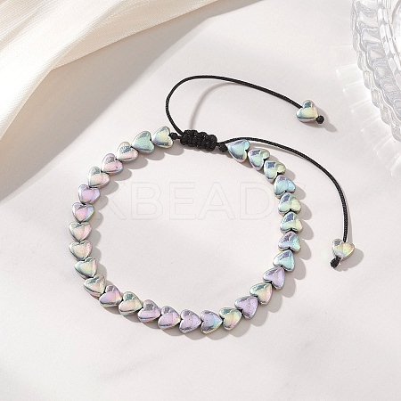 Electroplate Non-magnetic Synthetic Hematite Heart Beads Braided Bead Bracelets for Women BJEW-JB13299-1