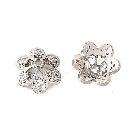6-Petal Flower Brass Micro Pave Clear Cubic Zirconia Bead Caps KK-V008-32P-1