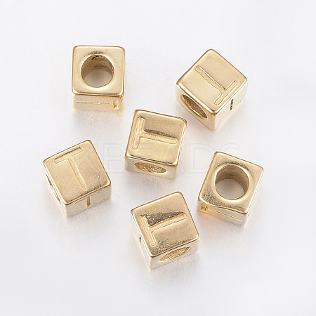 304 Stainless Steel Large Hole Letter European Beads STAS-H428-01G-T-1