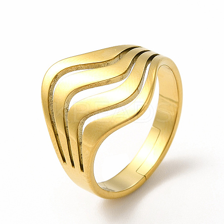 Ion Plating(IP) 304 Stainless Steel Wave Adjustable Ring for Women RJEW-B027-05G-1