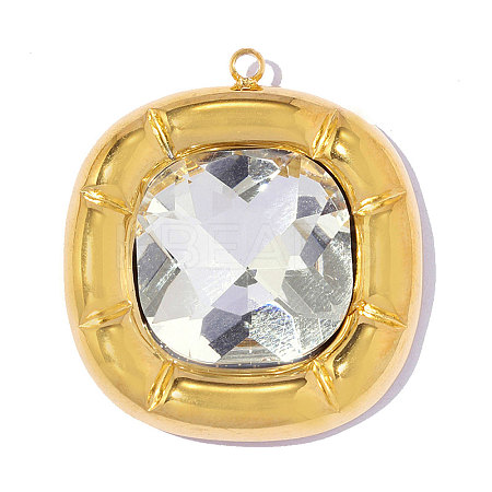 304 Stainless Steel Cubic Zirconia Rounded Squar Pendants STAS-OY017-74G-01-1