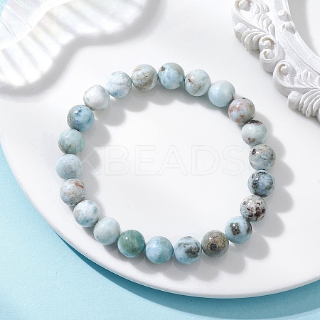 Natural Larimar Round Beads Stretch Bracelets for Women Men BJEW-JB13382-01-1