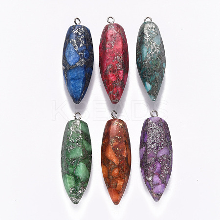 Faceted Teardrop Assembled Synthetic Regalite/Imperial Jasper/Sea Sediment Jasper & Natural Pyrite Big Pendants G-R484-02-1