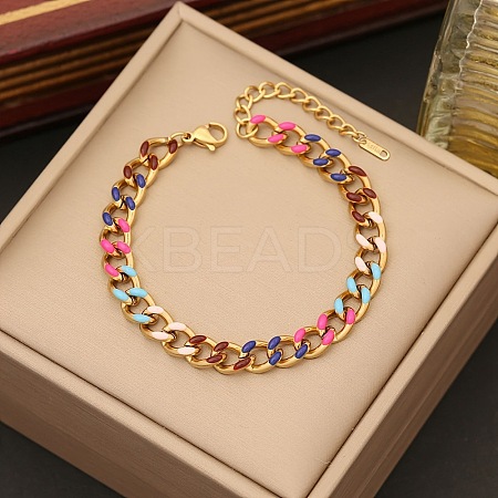 201 Stainless Steel Cuban Link Chain Bracelets for Women LS-BJEW-H633-01G-1