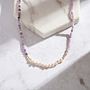 Round Natural Lepidolite & Natural Freshwater Pearl & 925 Sterling Silver Beaded Necklaces for Women NJEW-G154-01G-4