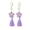 Glass Pearl Beaded Star with Tassel Dangle Leverback Earrings EJEW-MZ00054-4