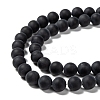 Grade A Round Frosted Natural Black Agate Beads Strands X-G447-4-3