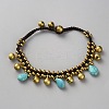 Bohemian Styles Brass Bell & Synthetic Turquoise Teardrop Tassel Anklets AJEW-WH0070-50B-1