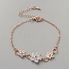 Brass Micro Pave Clear Cubic Zirconia Flower Link Bracelets for Women BJEW-WH0012-52RG-1