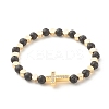 Cross Cubic Zirconia Beads Stretch Bracelet BJEW-JB07198-2