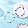 2Pcs 2 Colors 304 Stainless Steel Enamel Blue Evil Eye Tassel Glass Beaded Anklets for Women Men AJEW-AN00754-2