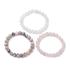 3Pcs 3 Styles Natural Mixed Gemstone Round Beaded Stretch Bracelets Set BJEW-JB10139-04-4