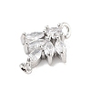 Brass Pave Clear Cubic Zirconia Leaf Links Connector Charms KK-Z061-02P-01-2