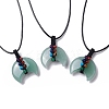 Adjustable Natural Green Aventurine Double Horn Pendant Necklace with Wax Cord for Women NJEW-B086-01G-1