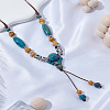 1Pc Alloy & Porcelain Barrel Beaded Tassel Pendant Long Bib Necklaces for Women NJEW-LP0003-07-3