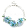 Flower Glass Beaded Link Bracelet with Alloy Clasps for Women BJEW-TA00310-01-1